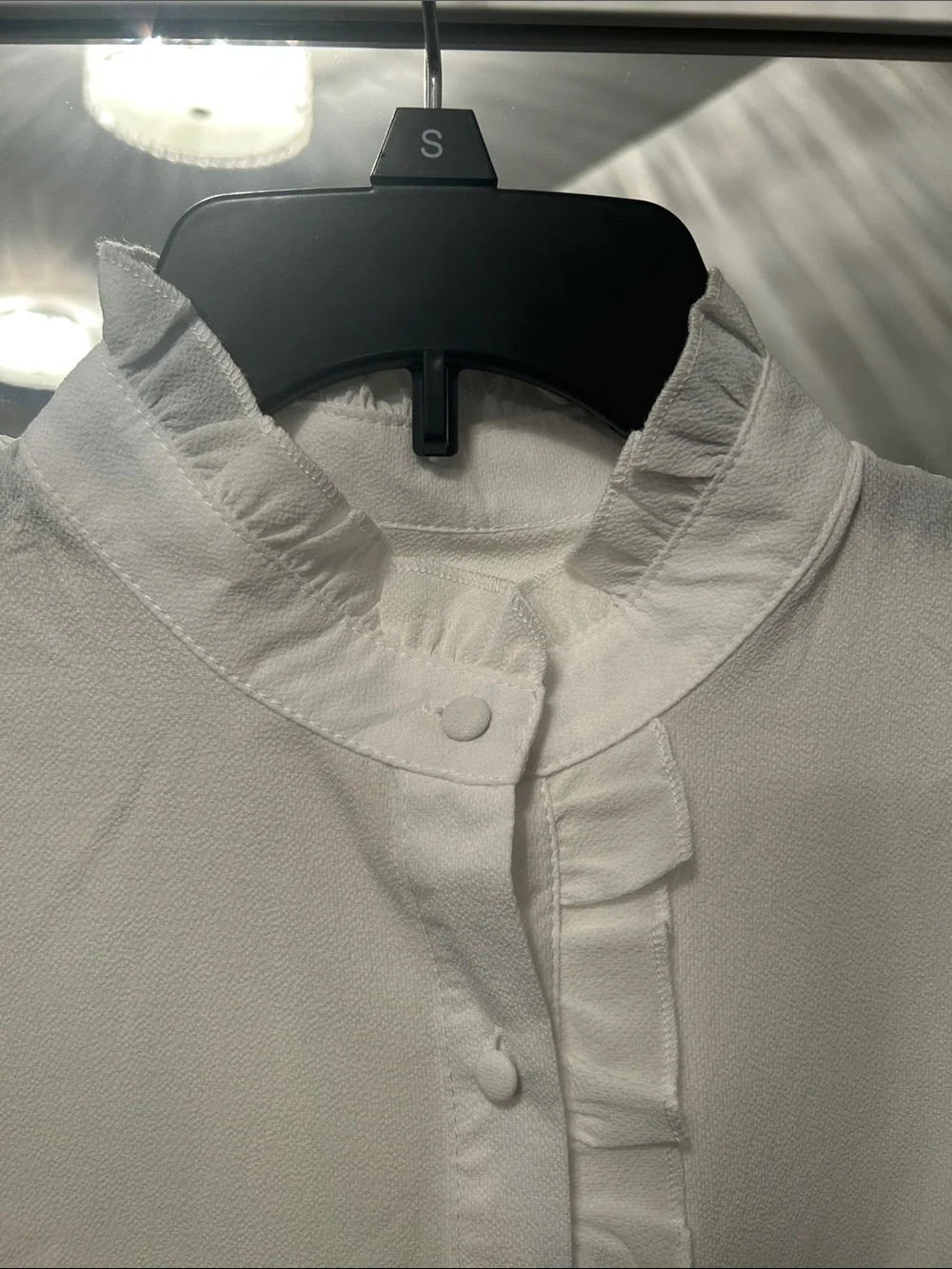 White Ruffle Front Button-Up Blouse - Picture 3 of 3